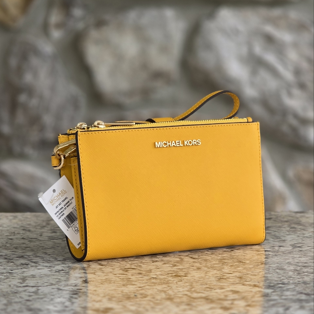Michael Kors Jet Set Double Zip Yellow Wristlet